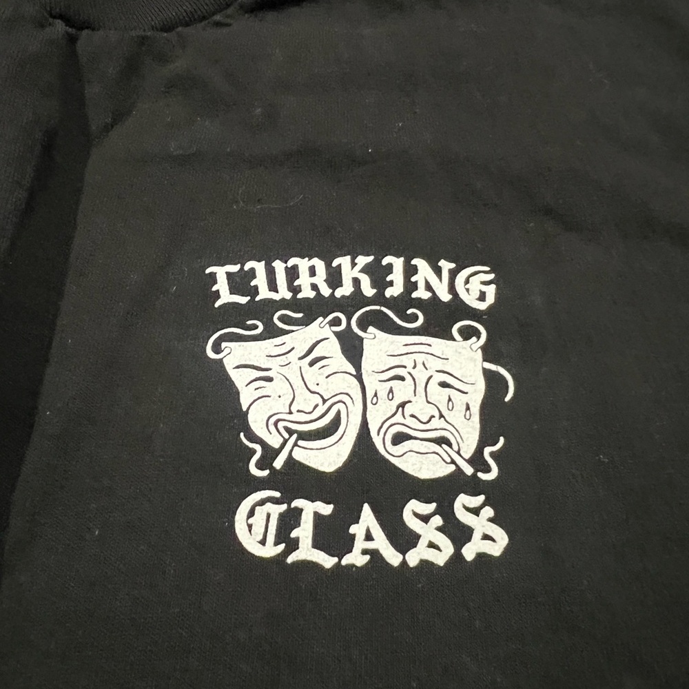 Black Graphic Tee with Comedy Tragedy Masks